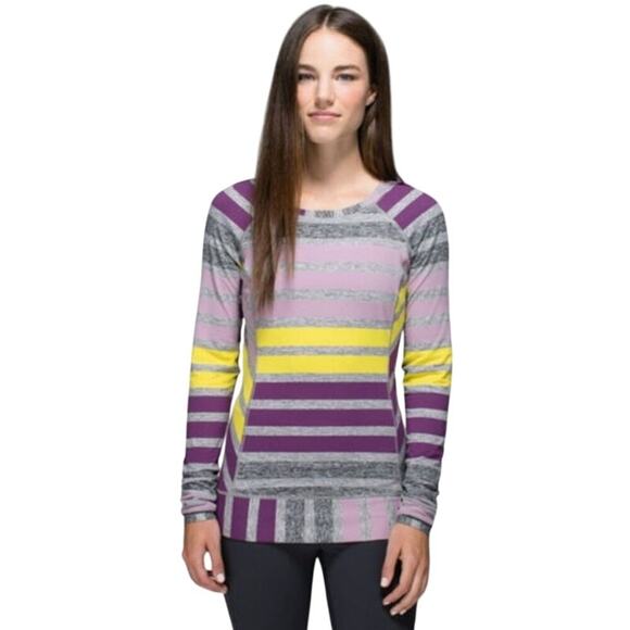 Lululemon Race Your Pace Active Top Twin Stripe Berry  Heathered Slate Size 8 - Picture 1 of 6